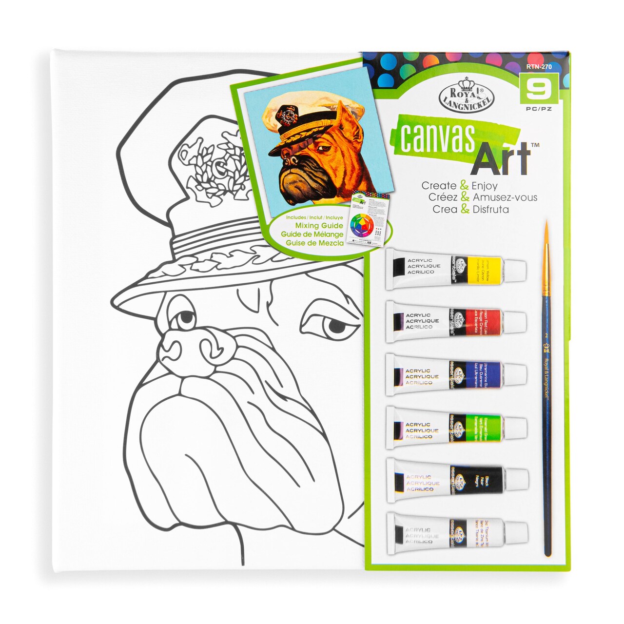 RTN-270 | Canvas Art™ 9pc Acrylic Painting "Captain Dog" Art Set